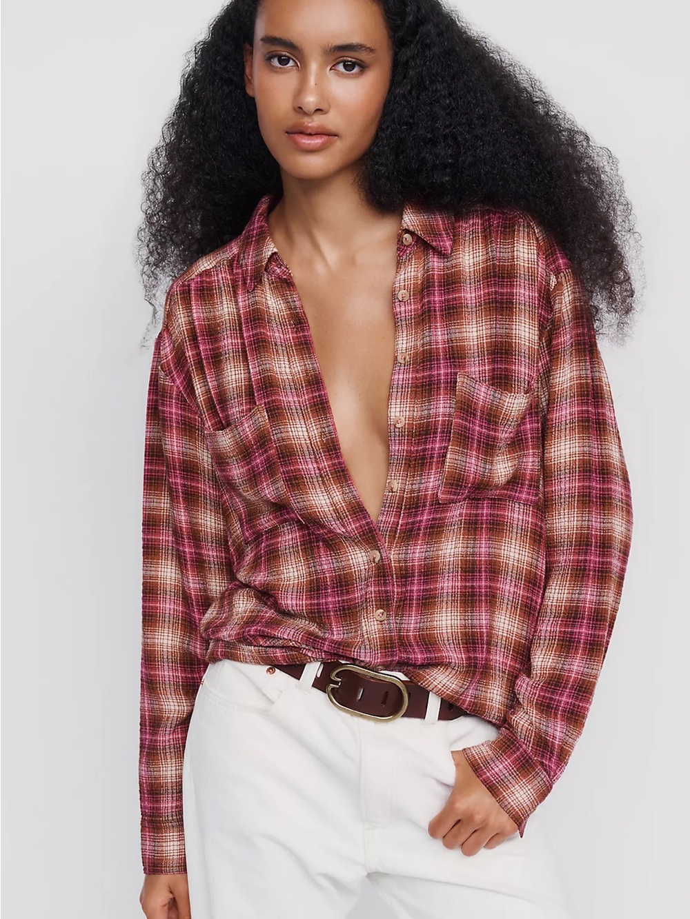 Anthropologie Pilcro Hadley Relaxed Plaid Buttondown Shirt Medium
